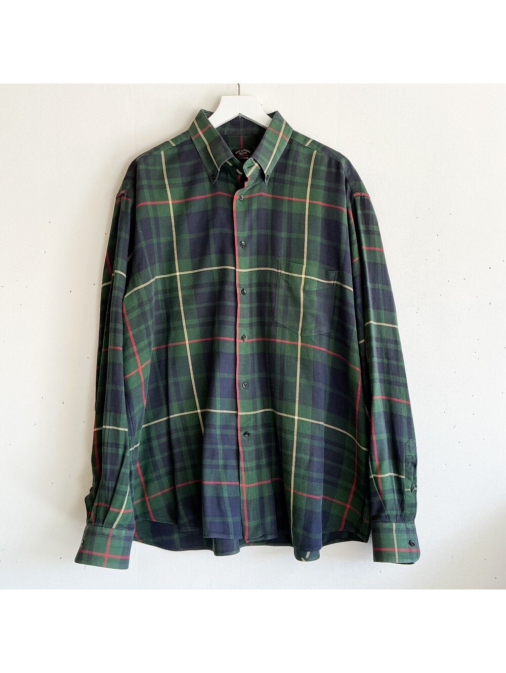 Paul & Shark Yachting Green Navy Plaid Tartan 100% Cotton Button-Up Shirt XXL
